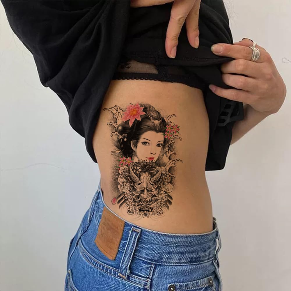 Oottati 6 Sheets of Temporary Arm Leg Tattoos Japanese Geisha