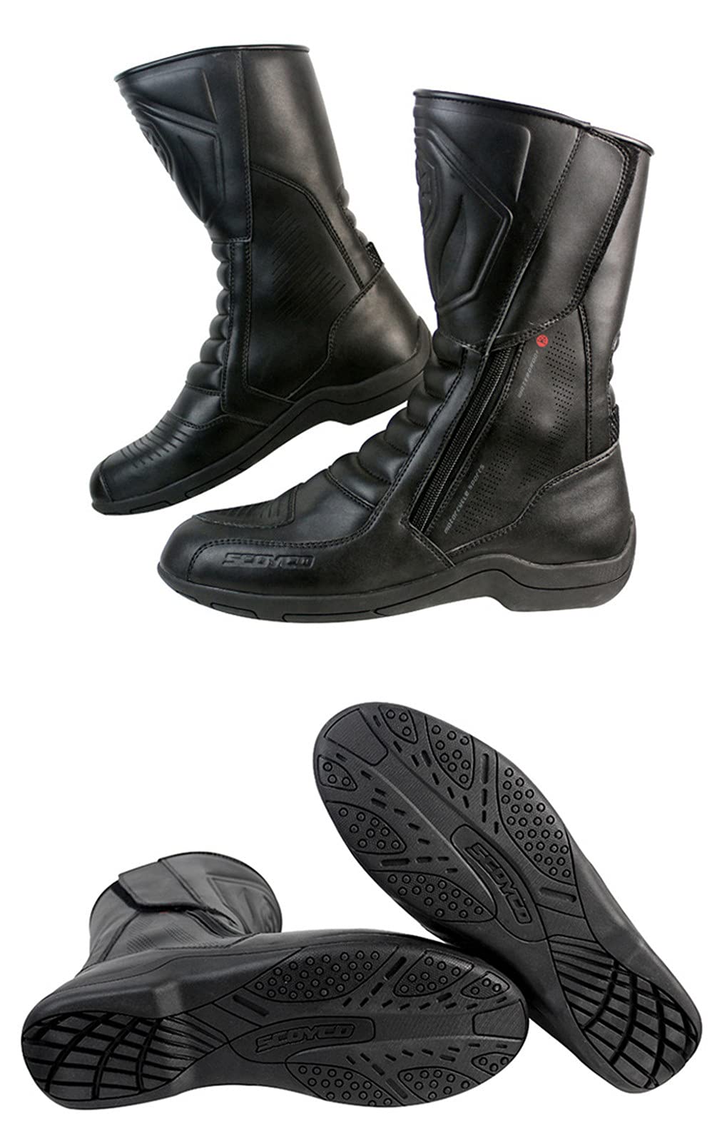 Amazon.co.jp: ブラックモーターサイクルブーツ、防水モトブーツ