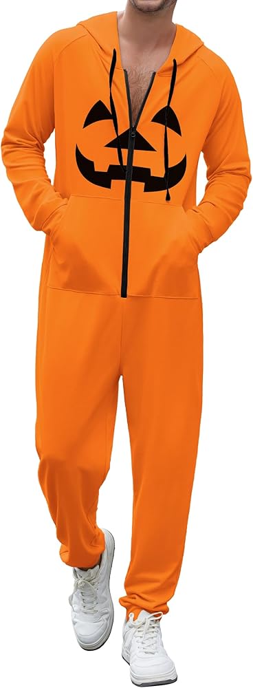 Amazon.com: Ekouaer Halloween Onesie Men Hooded Zipper Onesies