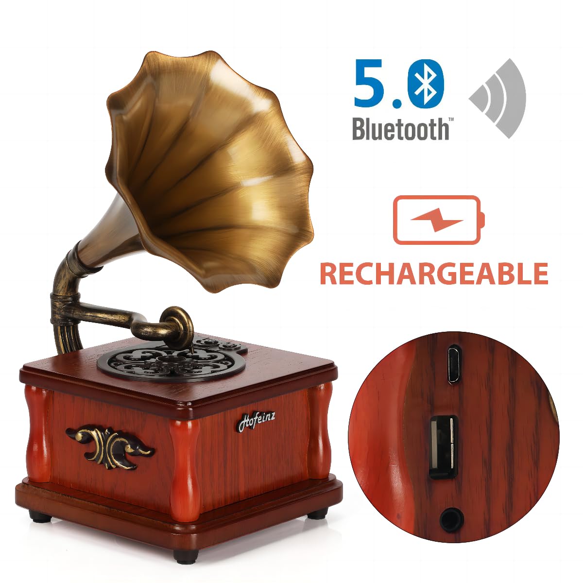 Amazon.co.jp: レトロBluetoothスピーカー、ポータブルミニ蓄音機