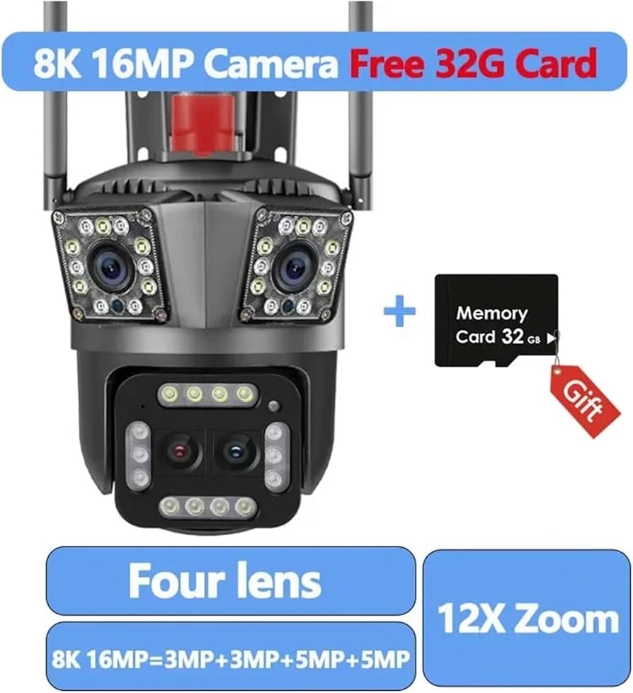 Amazon.com: QDVOPHZA 8K 16MP Security IP Camera Four Lens 12X Zoom