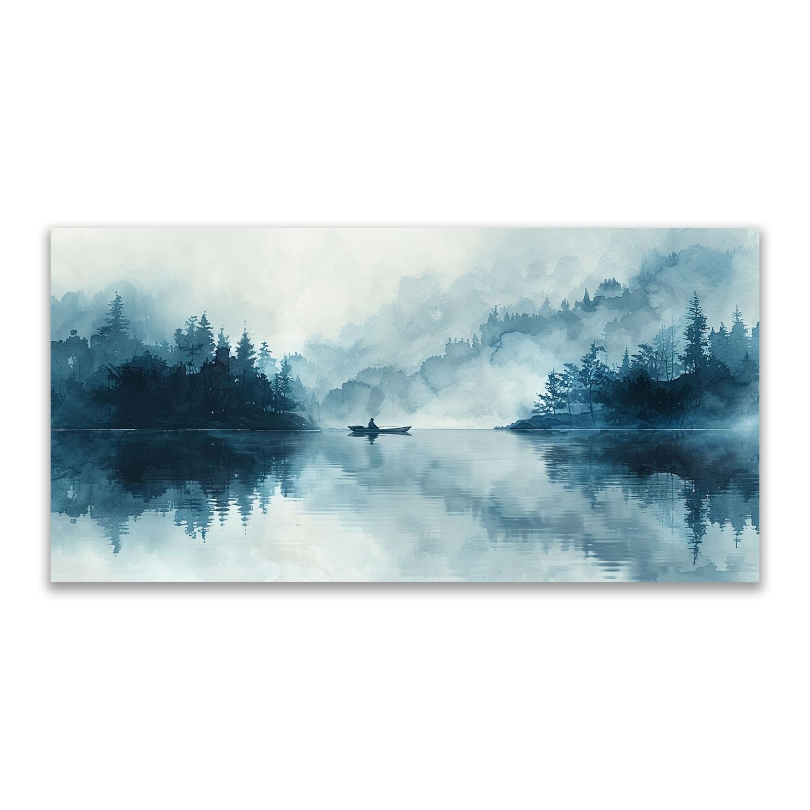 Amazon.co.jp: JOSUE 森の風景 絵画 水墨画湖 キャンバスアートパネル