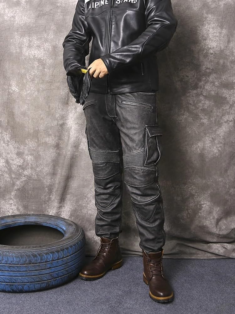 Amazon.co.jp: [CHEJI] バイク用レザーパンツ 本革パンツ 牛革パンツ