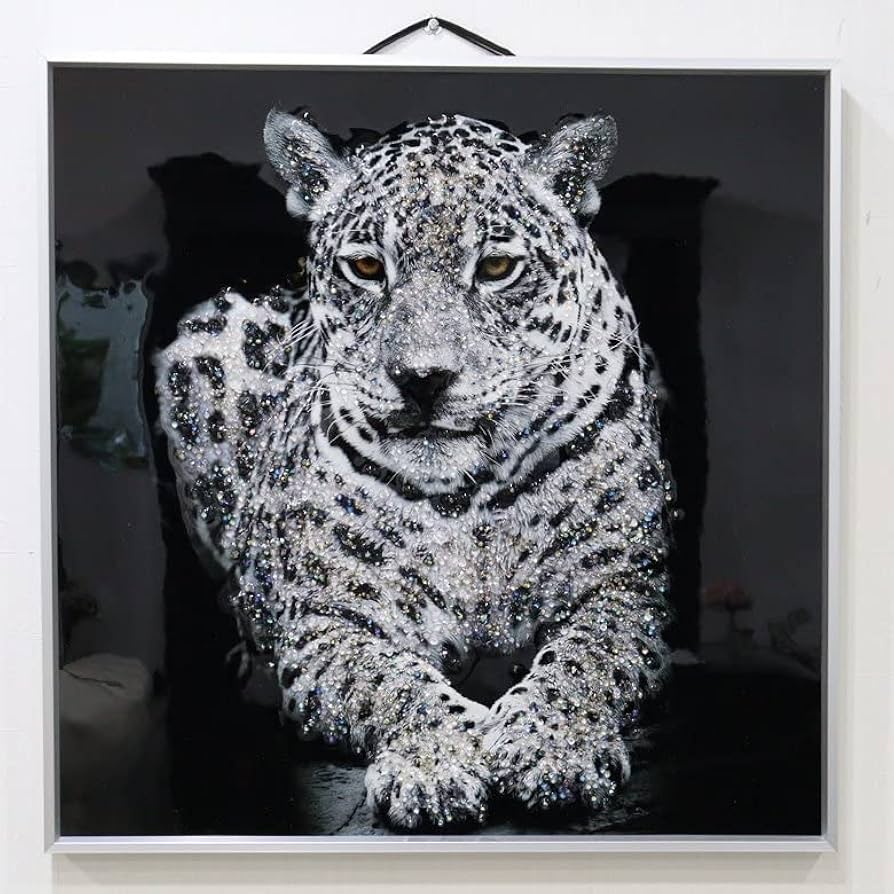 Amazon.co.jp: アートフレーム ホワイトジャガー 絵画 クリスタル
