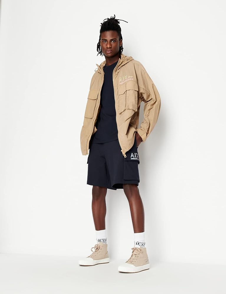 Armani Exchange Men's Summer Beats Vertical Logo Tee, Navy, X