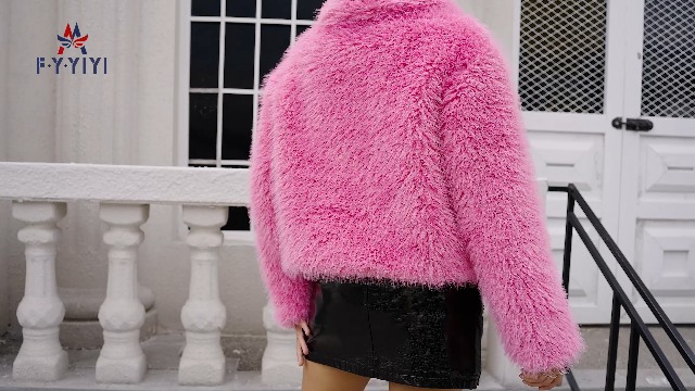 F·Y·YIYI Women's Short Faux Fur Jacket With Big Lapel Collar