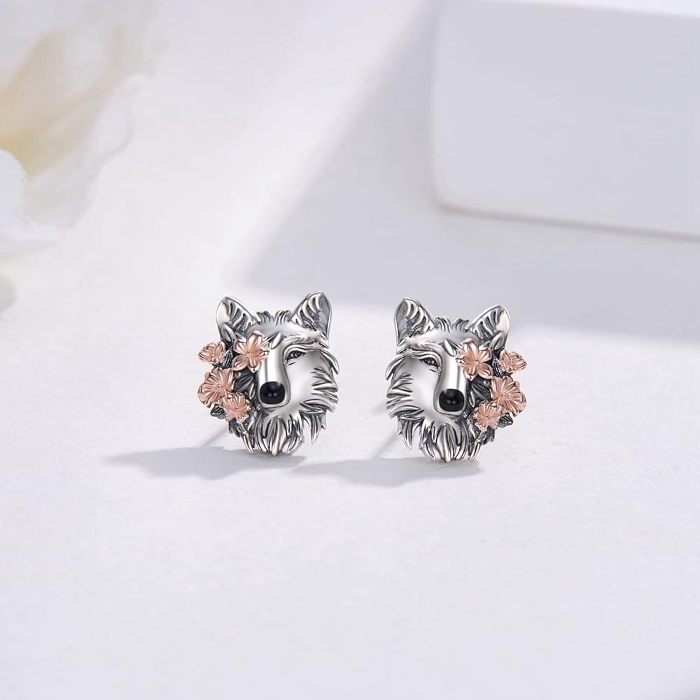 Amazon.com: Wolf Earrings 925 Sterling Silver Wolf Stud Earrings