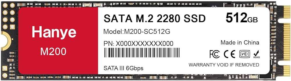 Amazon | Hanye SSD 512GB 内蔵 SATA M.2 2280 SATA III 6.0Gb/s M200