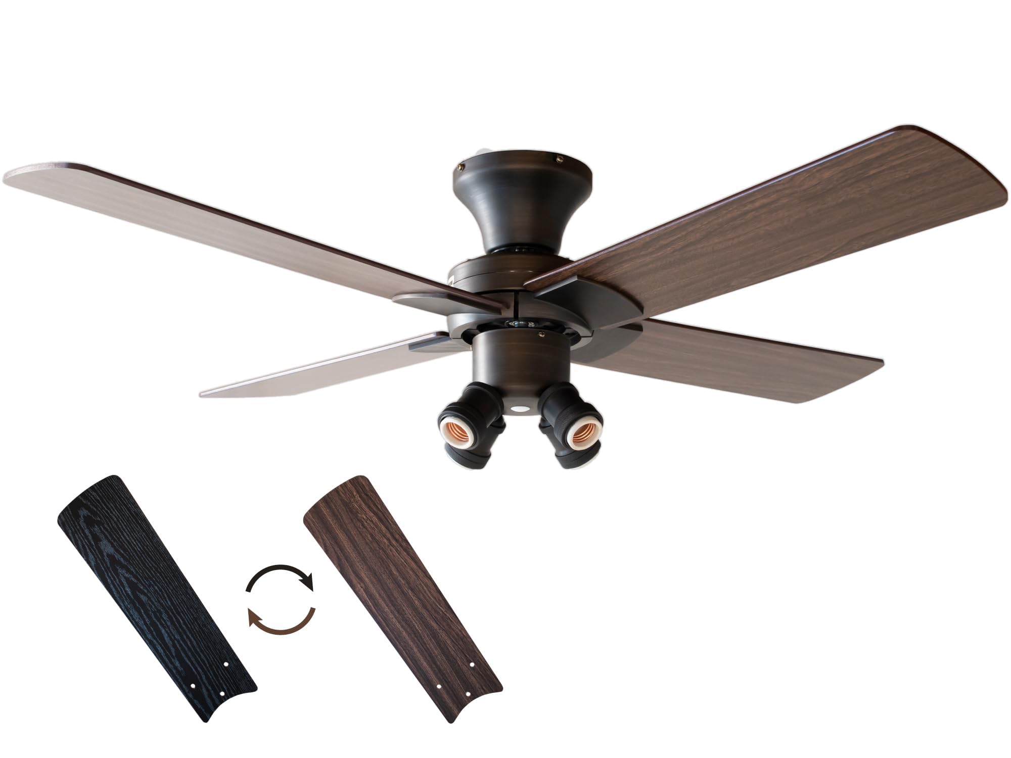 Amazon | Ampoule シーリングファンライト 4灯 リバーシブル 風量6段階