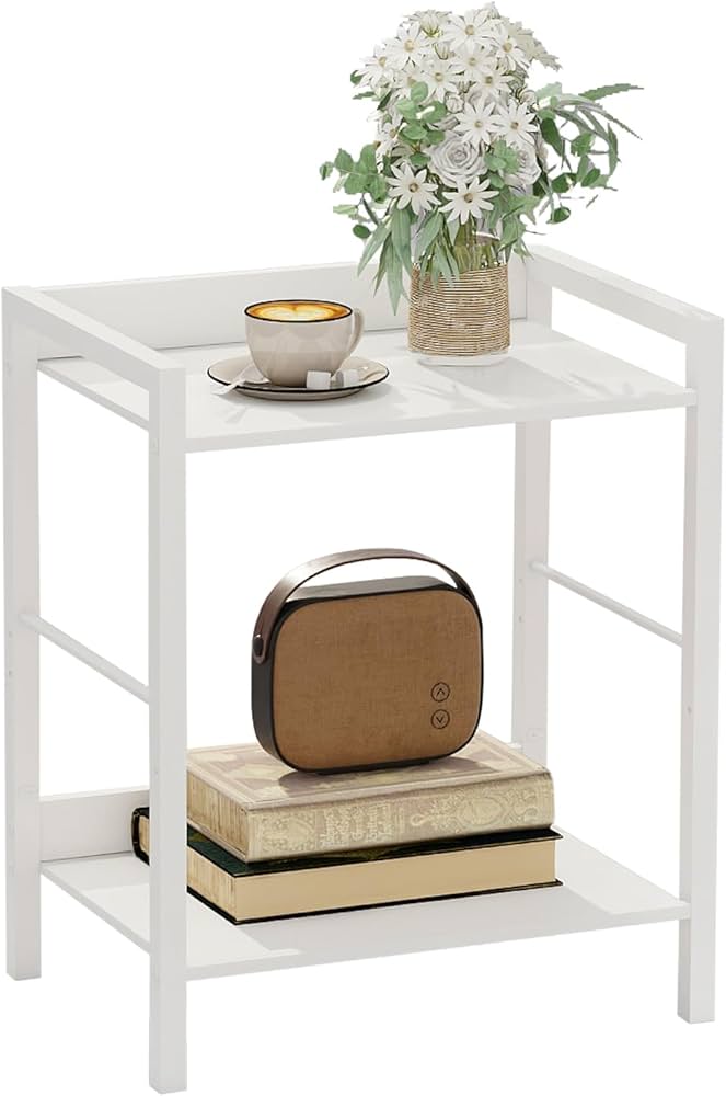 Amazon｜サイドテーブル 2段 白 木製 おしゃれ エンドテーブル 収納