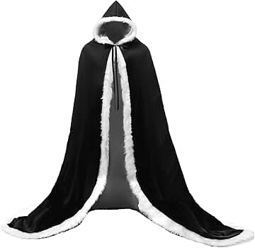 Warm Long Wedding Cloak Hooded Cape Winter Fur Trim and Hand Muff