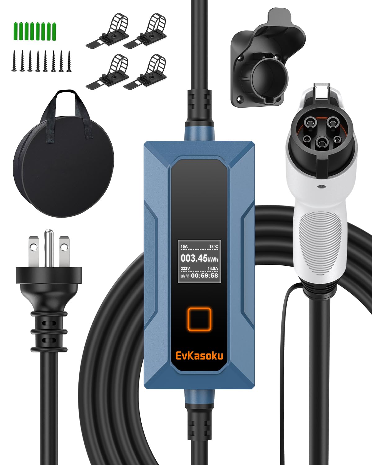 Amazon.co.jp: EvKasoku 100-240V 5/8/10/13/15A 電気自動車 EV充電