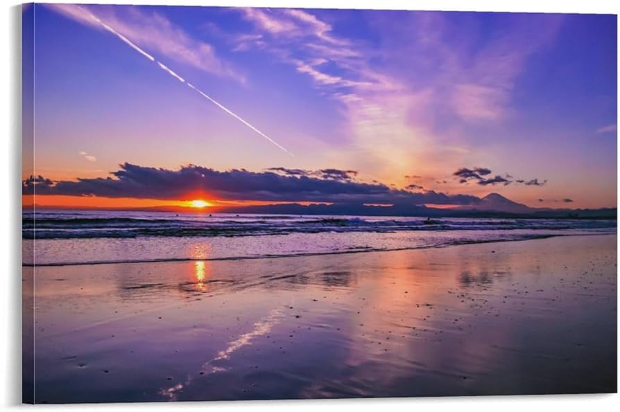 Amazon.co.jp: 絵画 神奈川県 鵠沼海岸夕景 アートパネル ポスター