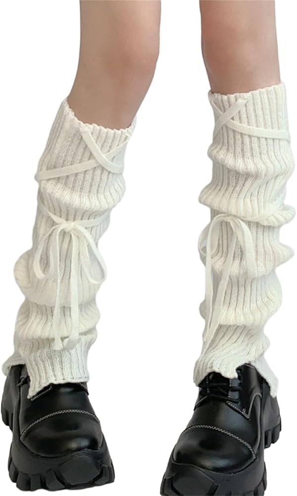 Zksbdxz Sock,Girls Lolitas Leg Warmers Bows Lace Up Knit Flared