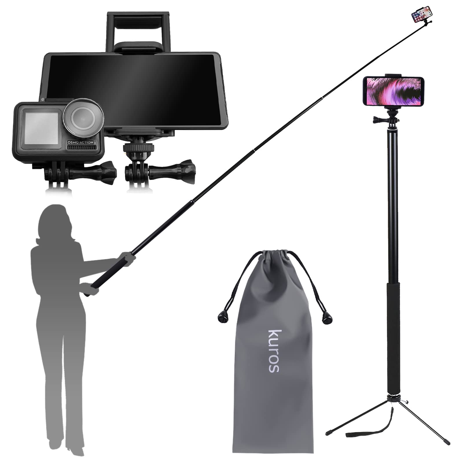 Amazon | Kuros 自撮り棒 長い 3m セルカ棒 スマホ アクションカメラ