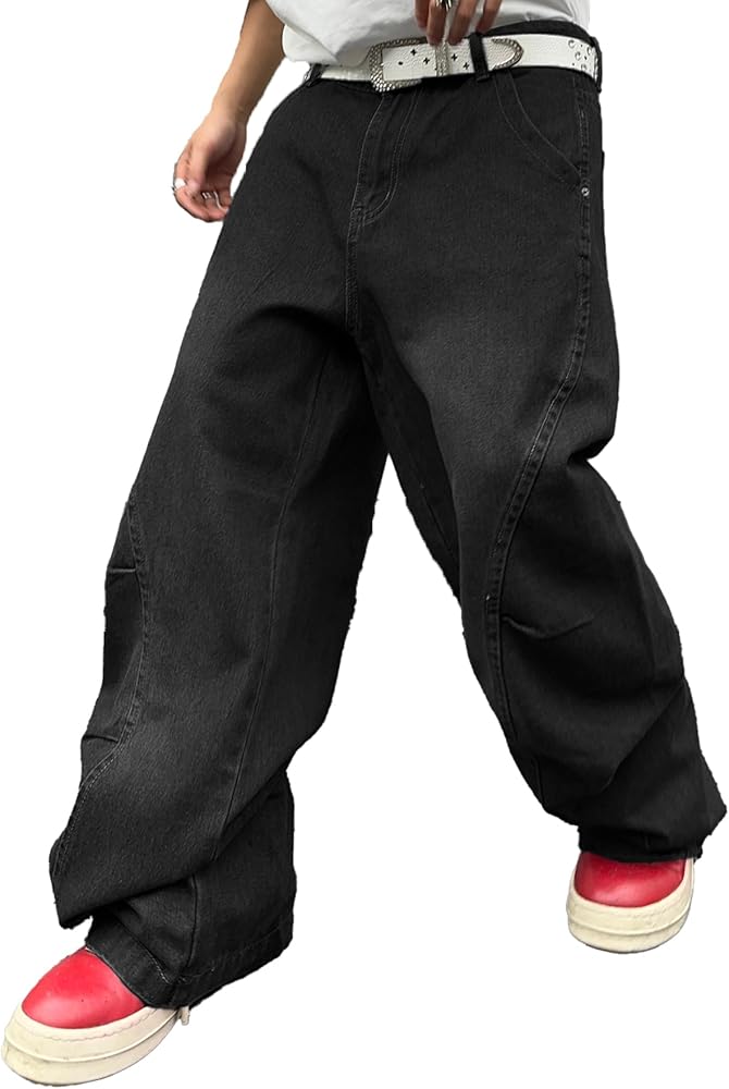 DFGIGT Men's Irregular Sutures Y2k Hip Hop Baggy Jeans Wide Leg