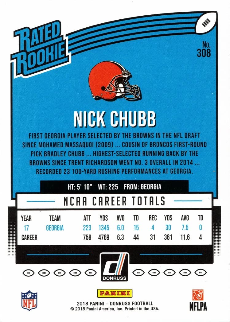 Amazon.com: 2018 Panini Donruss Football #308 Nick Chubb Rookie