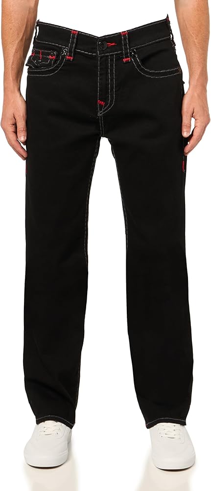 True Religion Men's Ricky Quadriple Logo Super T Flap Jeans, Black