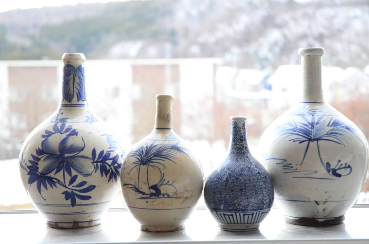 Amazon.co.jp: 染付草花文大徳利平清水焼古伊万里微塵唐草花瓶花器明治