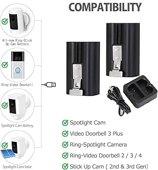 2-Pack 6040mAh Replacement Battery with Charger Station for Ring