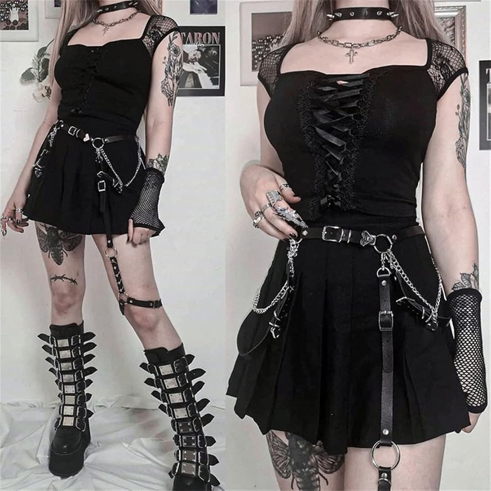 Amazon.com: XCJIKUKE Gothic Emo Lace Up Crop Tops Y2k Harajuku