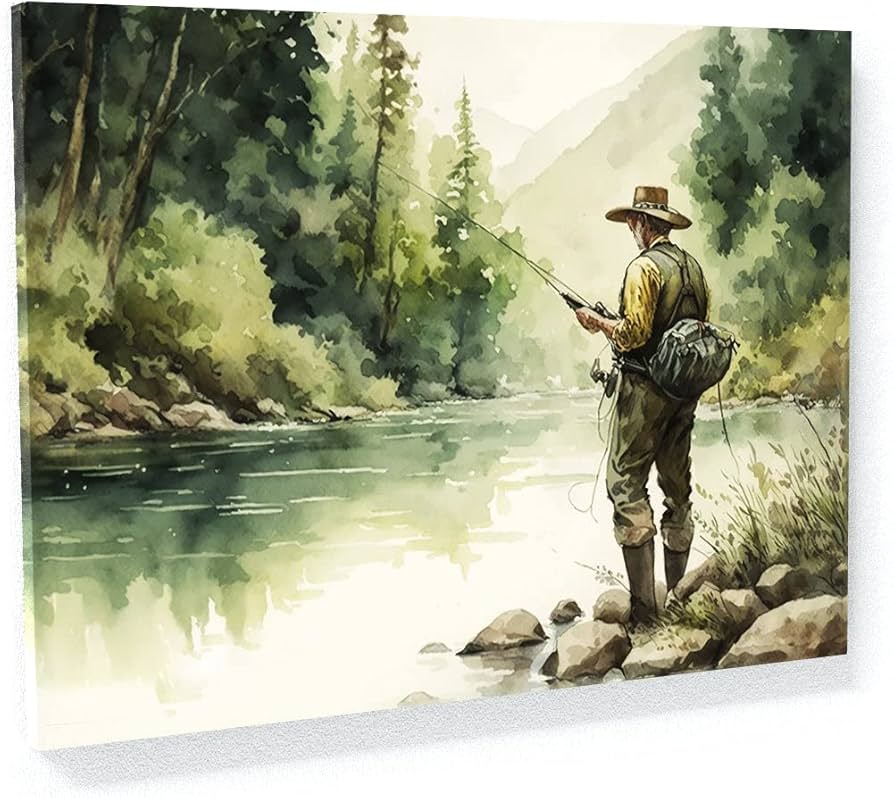 Amazon.com: Sense Canvas Fishing Fly Nature Scene 3 Canvas Art