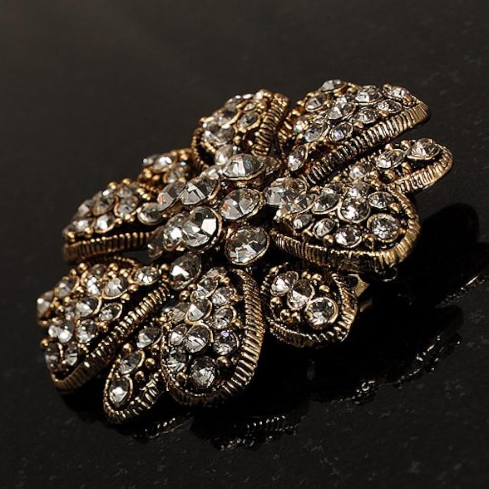 Amazon | ヴィンテージスワロフスキークリスタル花柄ブローチ