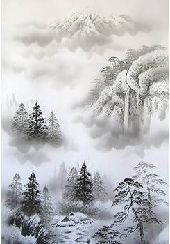 Amazon.co.jp: 玉峰 水墨山水 尺五立 日本画 掛け軸 掛軸 風景画 山岳