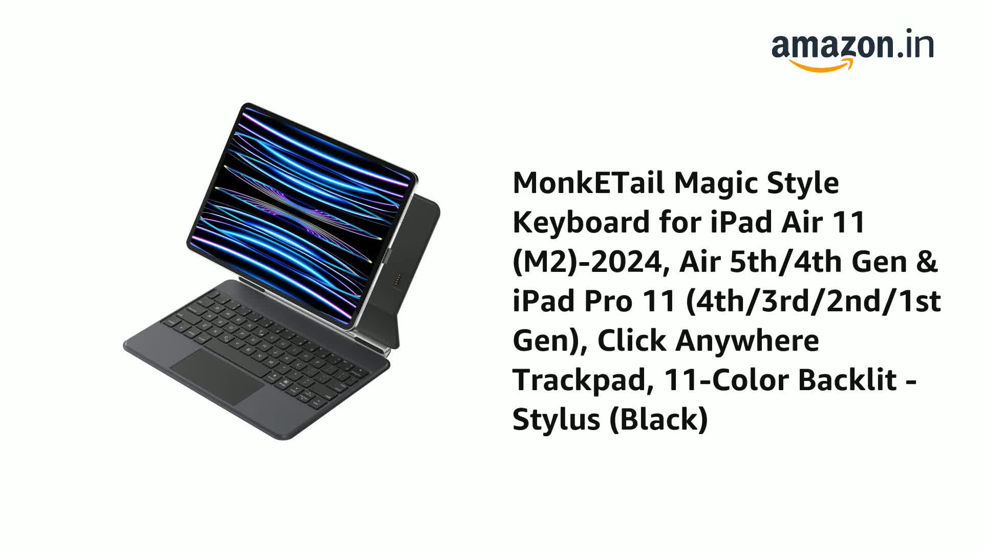 MonkETail Magic Style Keyboard for iPad Air 11 (M2)-2024, Air 5th