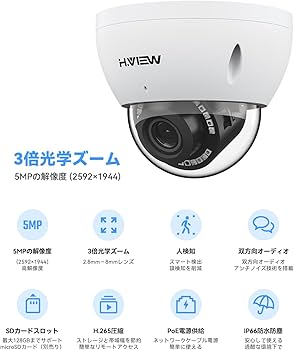 Amazon.co.jp: H.View 赤外線 防犯カメラ 3X光学ズーム POE防犯カメラ