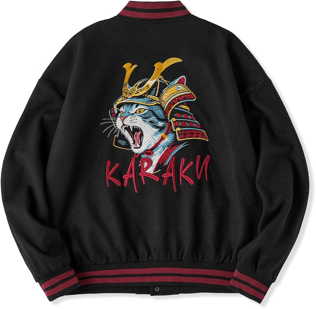 Amazon | [karaku] ジャケット メンズ「烈吼ノ幕府将軍猫」刺繍 刺繍