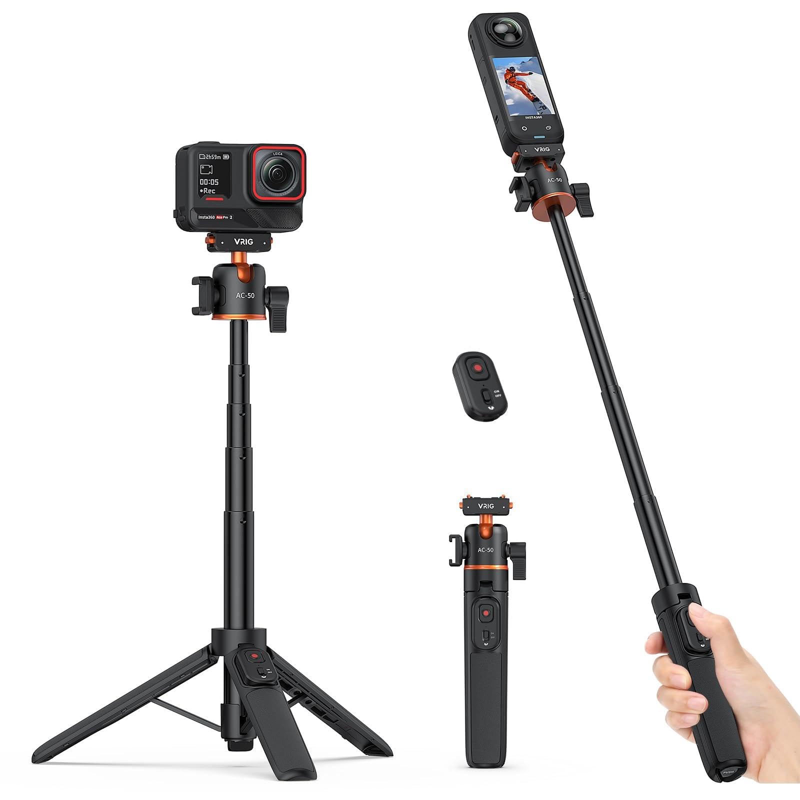 Amazon | VRIG Insta360 X5用 自撮り棒 リモコン付き 三脚 55cm