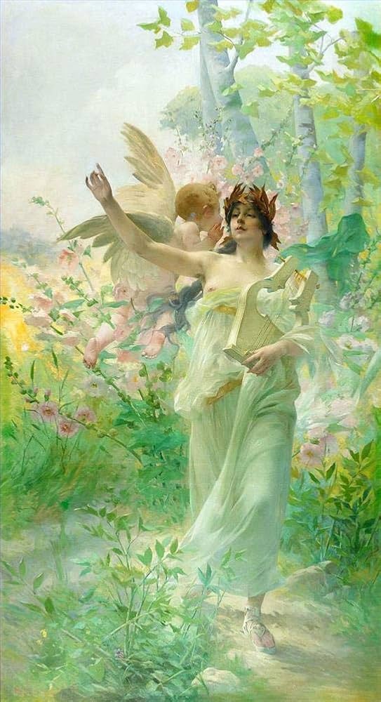 Amazon.co.jp: アート絵画 少女と天使 ハンス・ザツカ 花の