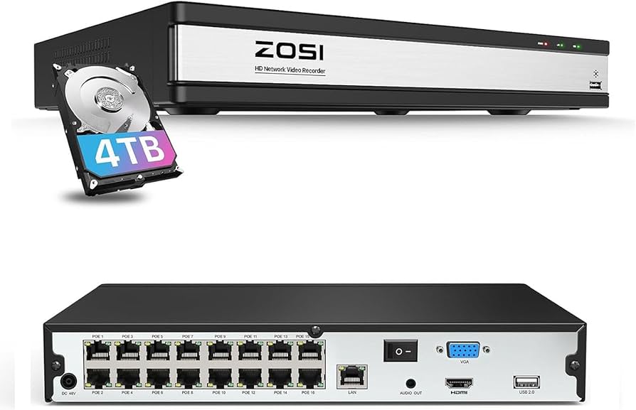 Amazon.com: ZOSI 4K 16CH PoE NVR with 4TB Hard Drive,8MP Network