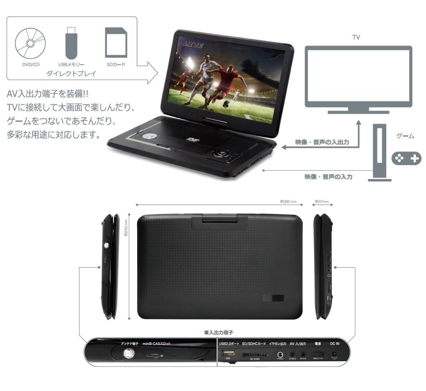 Amazon | TEES PDVD-158FTS 15.6インチ フルセグ対応 ポータブルDVD