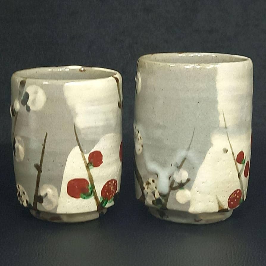 Amazon | 共木箱付説明書付 紅白梅 湯呑 虎溪山 水月窯 工芸品 | ノー