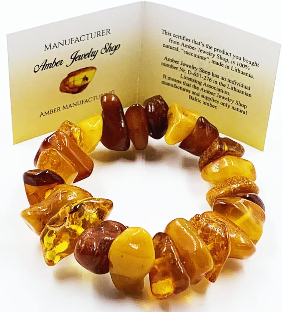 Amazon | 天然琥珀ブレスレット ゴムバンド付き 19 cm – 100% バルト海