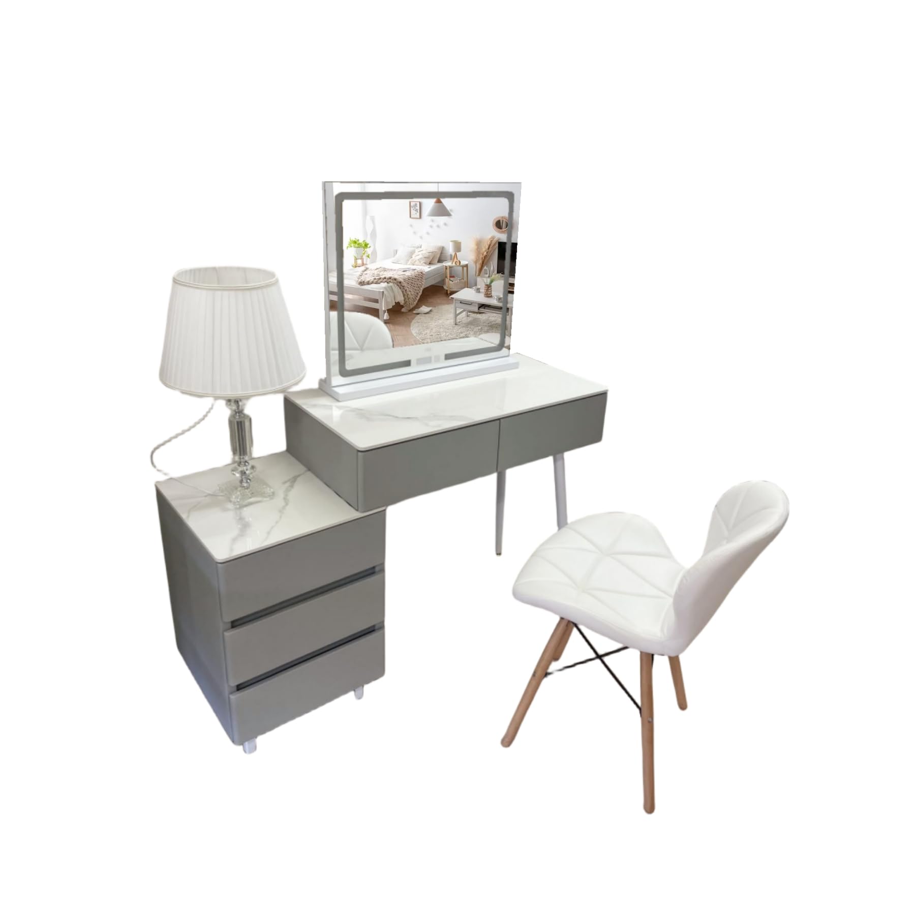 Amazon｜ドレッサー 鏡台 レザー調 大理石天板 大容量 引き出し