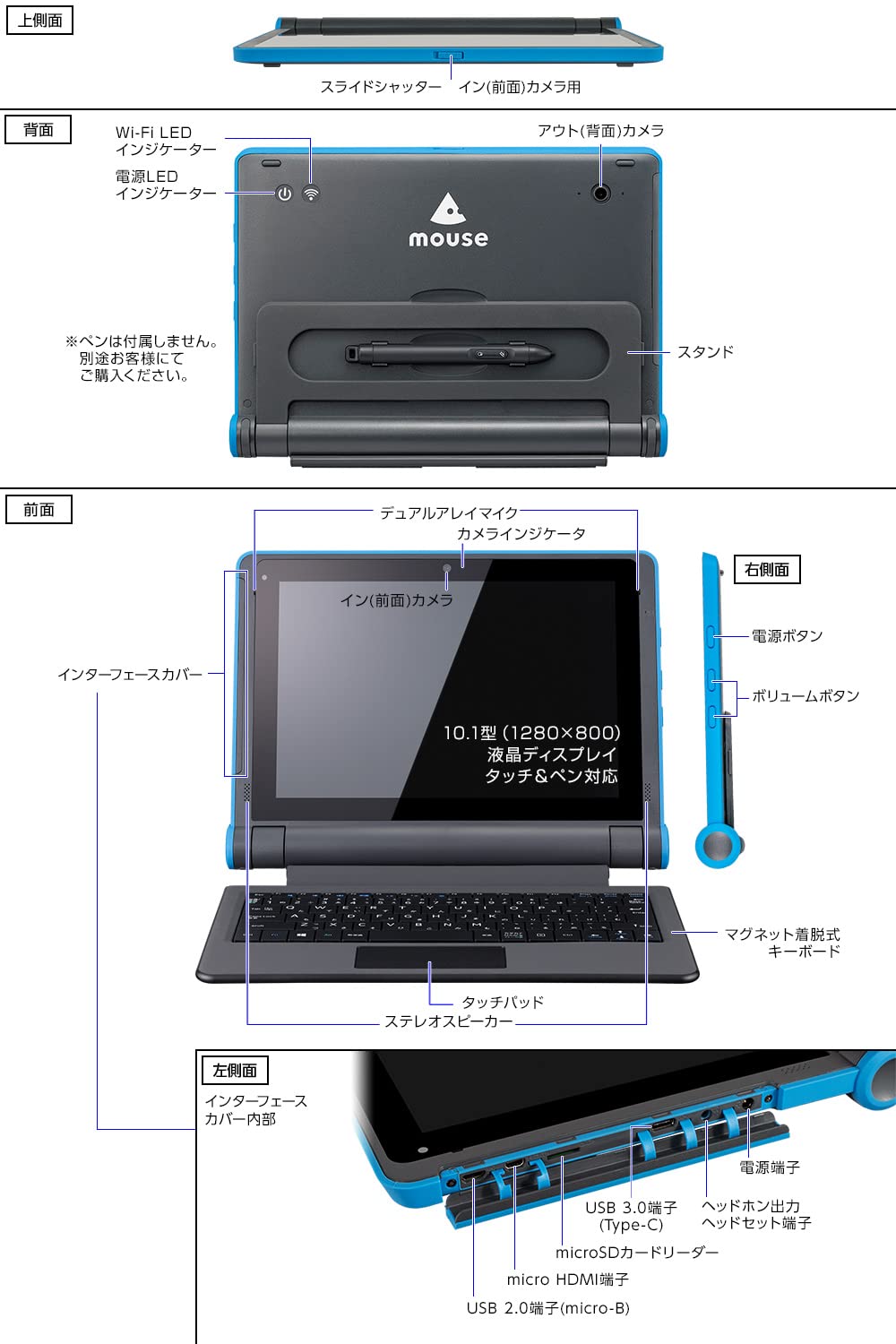 Amazon.co.jp: Mouse E10 Study PC, 10.1 Tablet PC, 2 in 1 (Drop