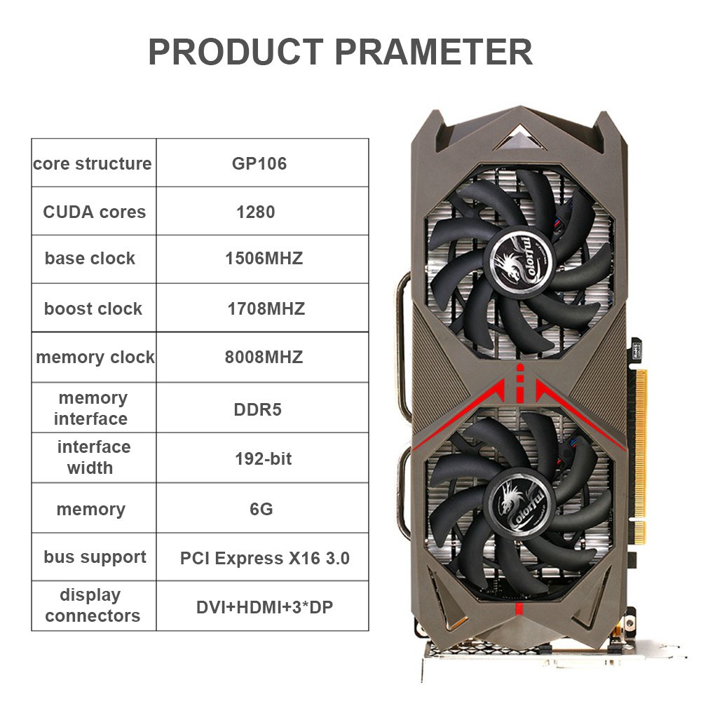 Amazon | カラフルなNvidia Geforce GTX 1060 GPU 6 GB gddr5 192bit