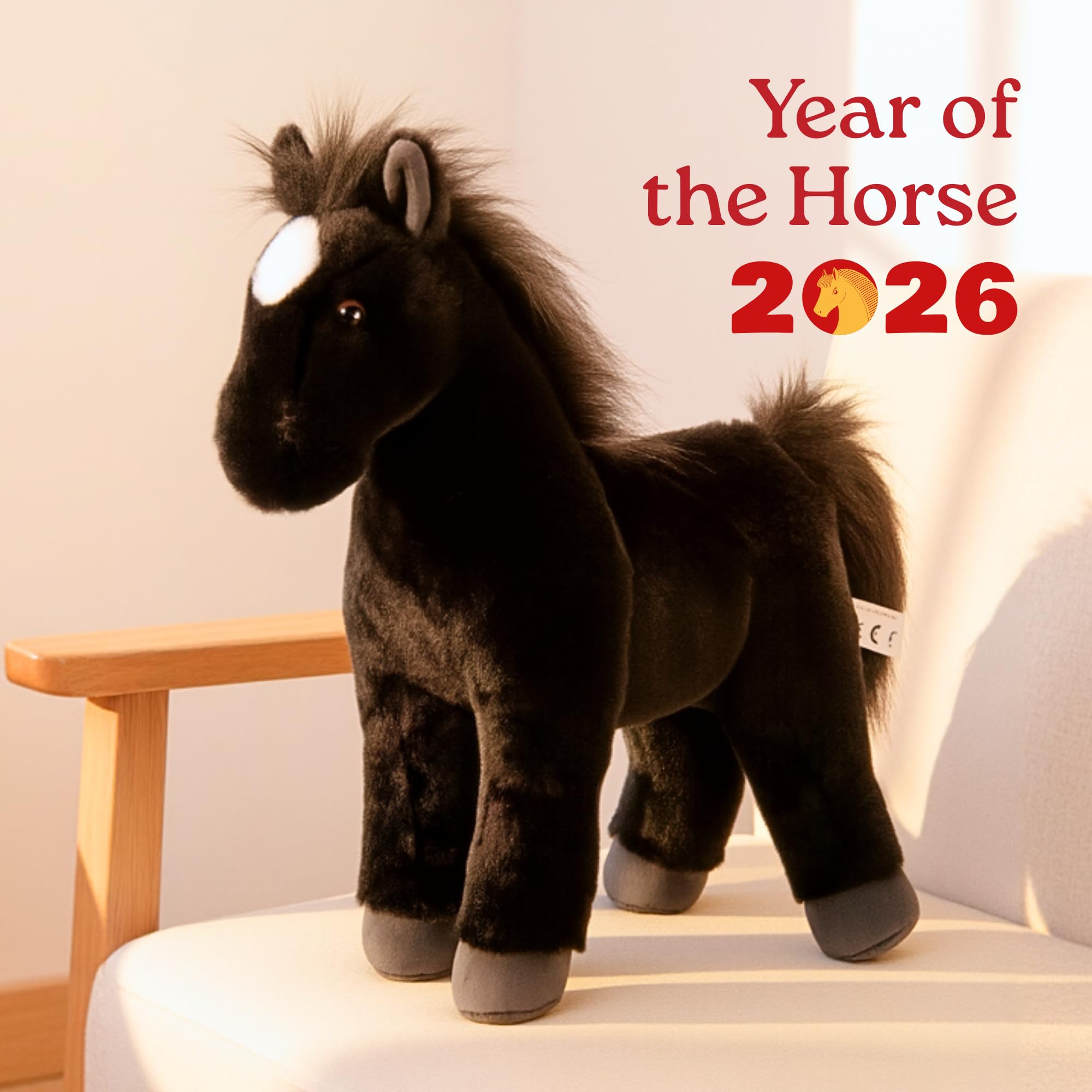 Amazon.co.jp: ふれあい動物園 立っている黒い馬のぬいぐるみ、子供へ