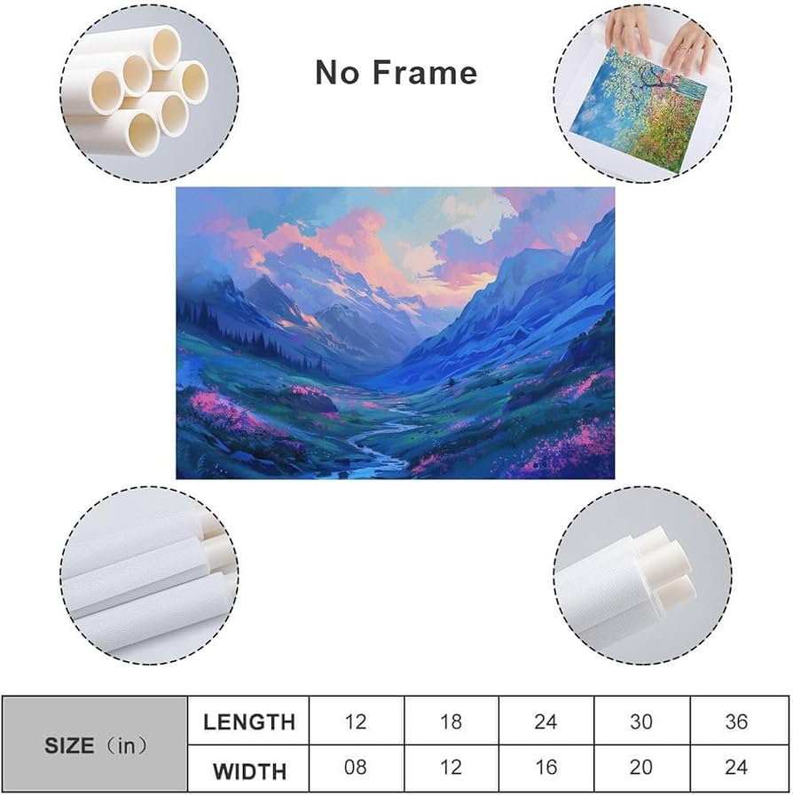 Amazon.co.jp: 絵画 青とピンクのグラデーションの山の風景インテリア