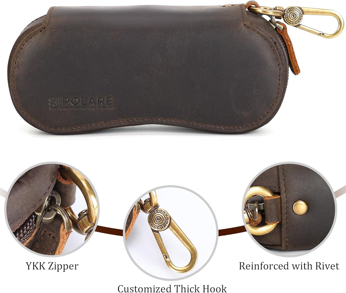 Amazon | Polare フルグレインレザーメガネケース 安全 YKKジッパー