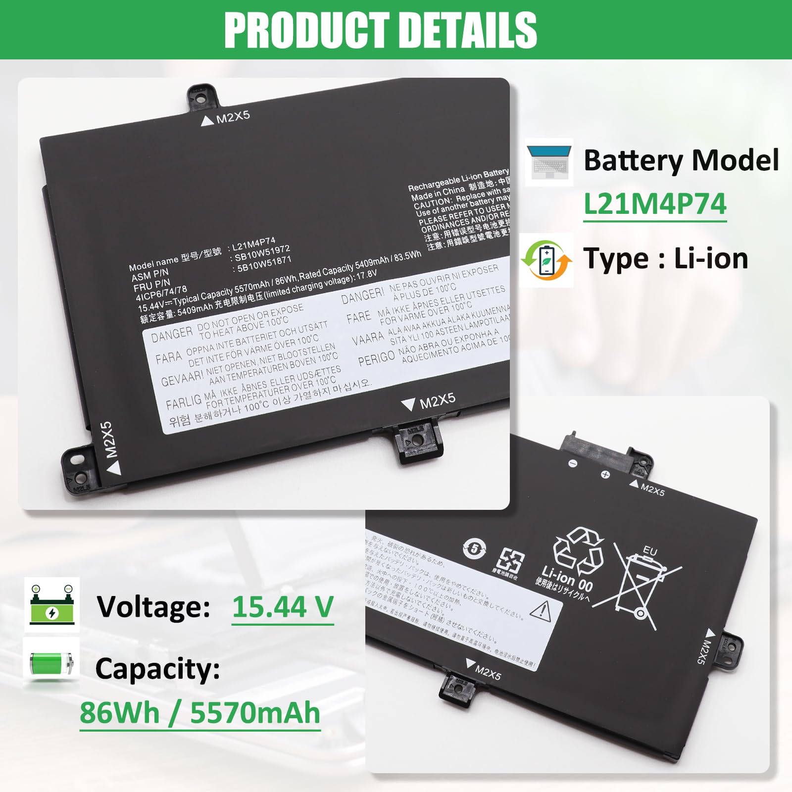 Amazon.com: RHKRKQN L21M4P74 Laptop Battery Replacement for Lenovo