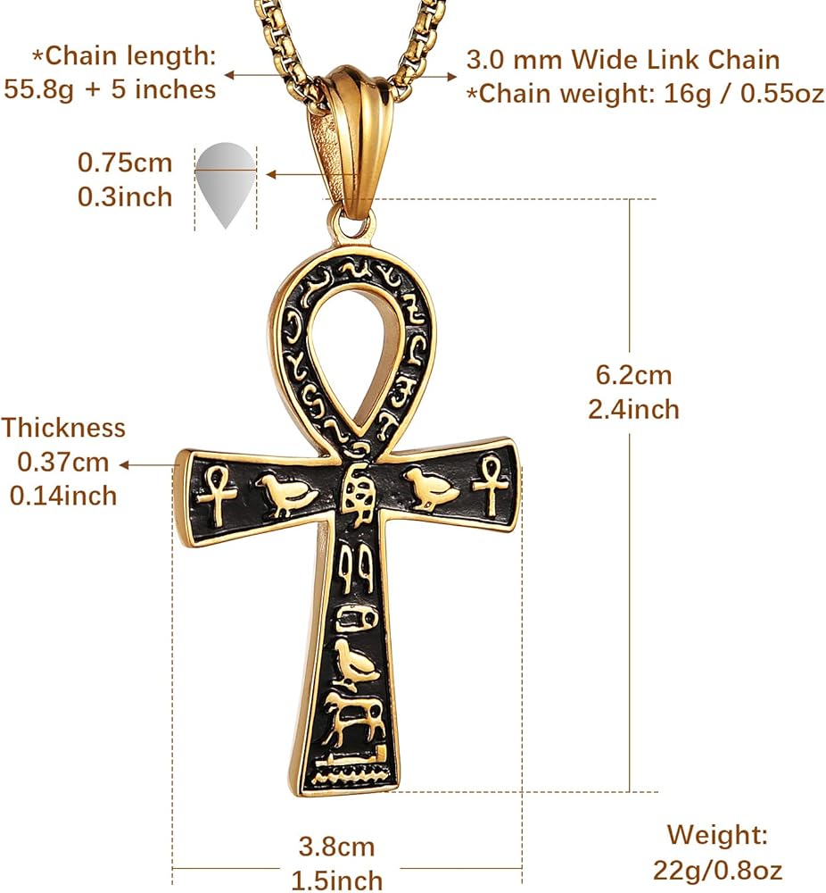 HZMAN Stainless Steel Large Ankh Cross Pendant Ancient Egyptian