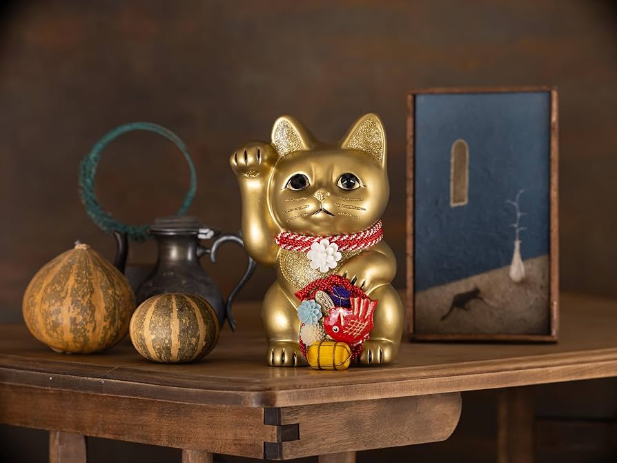 Amazon.co.jp: ご縁猫 和楽 めで鯛(M-SIZE 金 Gold）右手あげ/陶器