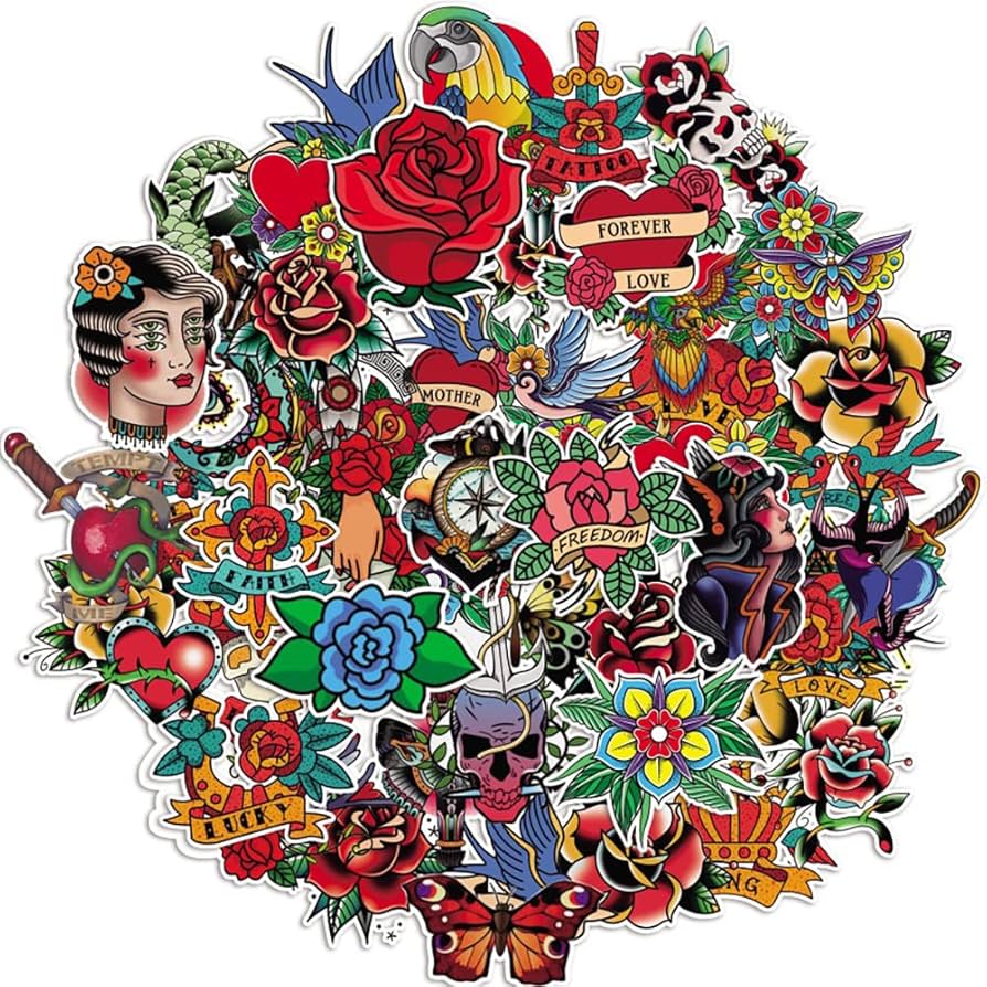 Amazon.co.jp: オールドスクール タトゥー ステッカー 100枚セット PVC