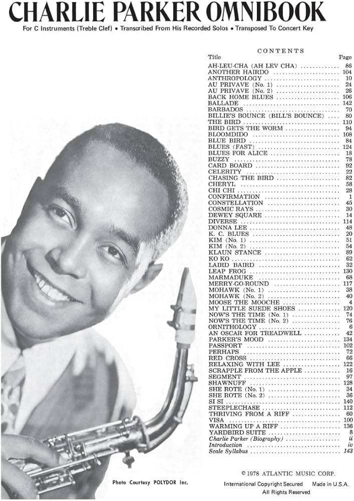 Amazon | Charlie Parker Omnibook: For C Instruments. (Treble Clef