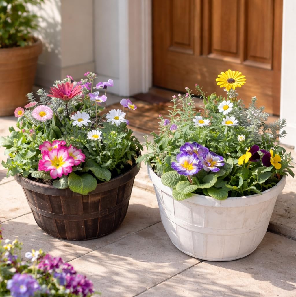 Amazon.co.jp: 季節の寄せ植え アンティーク柄 2鉢セット 軽量