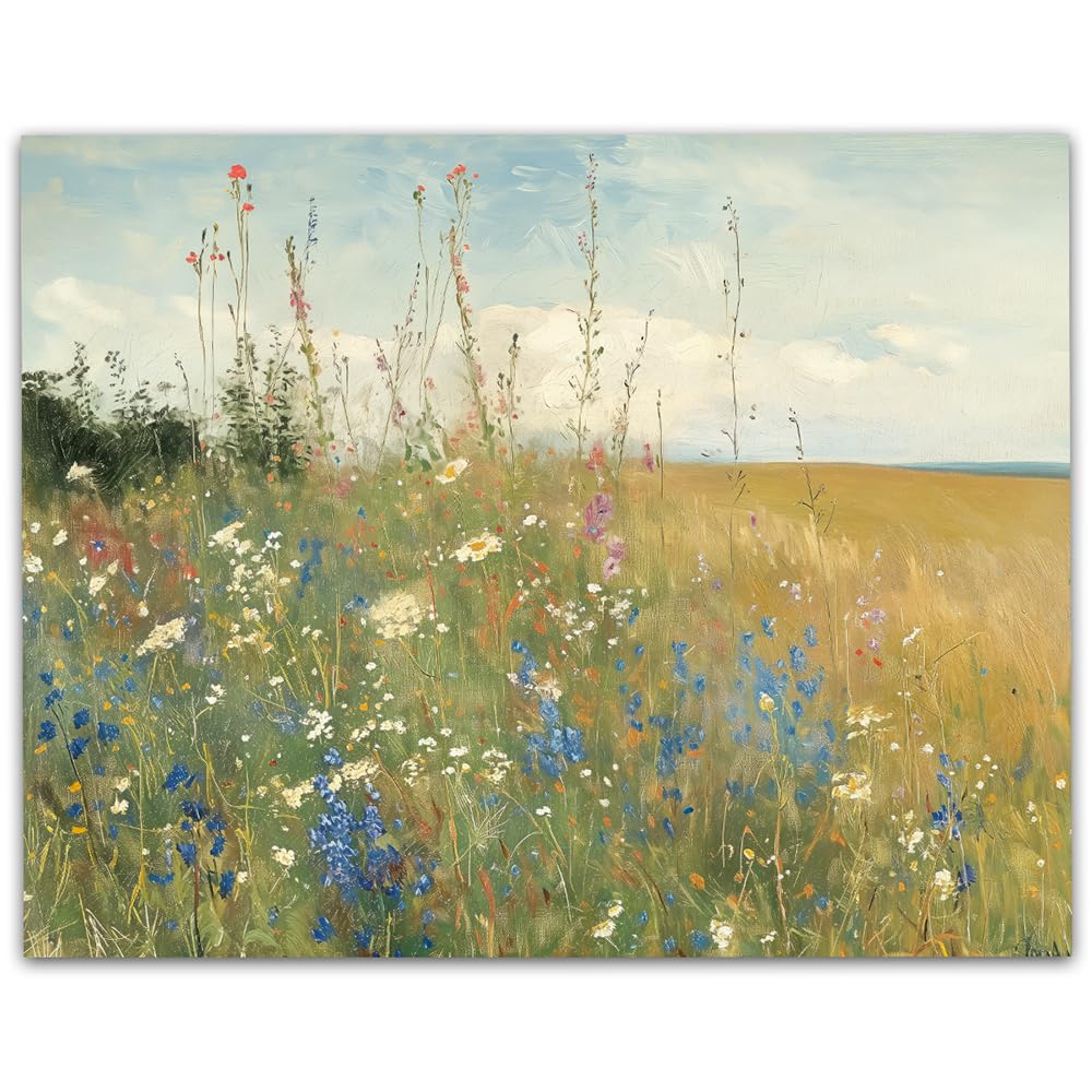 Amazon.com: Field of Wildflowers Landscape Painting Wall Art 18x24